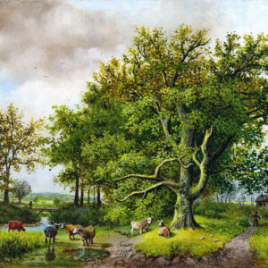 Kühe am Bach unter Bäumen nach B.C.Koekkoek