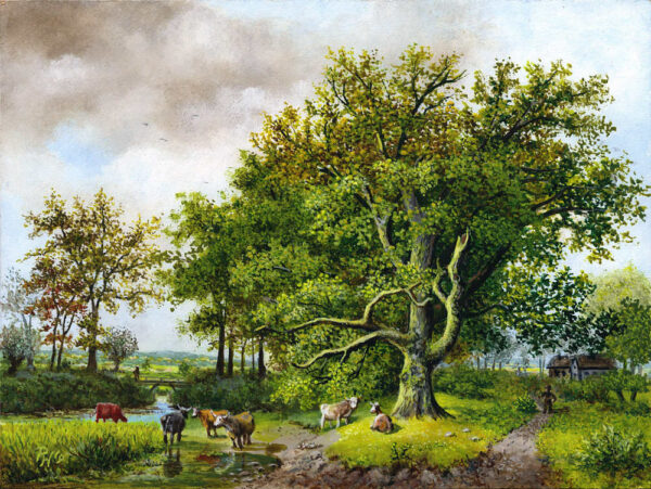 Kühe am Bach unter Bäumen nach B.C.Koekkoek