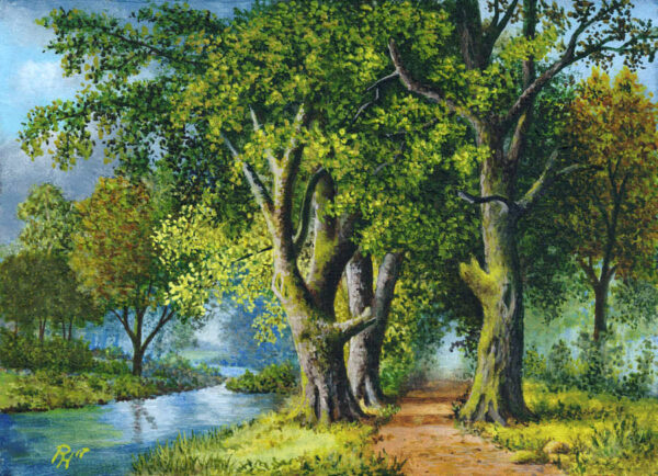 Weg unter Bäumen am Fluss nach B.C.Koekkoek