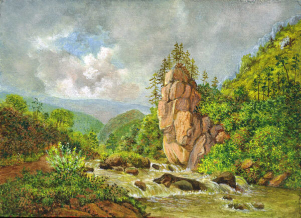 Wasserfall mit Felsen im Bergland nach B.C.Koekkoek