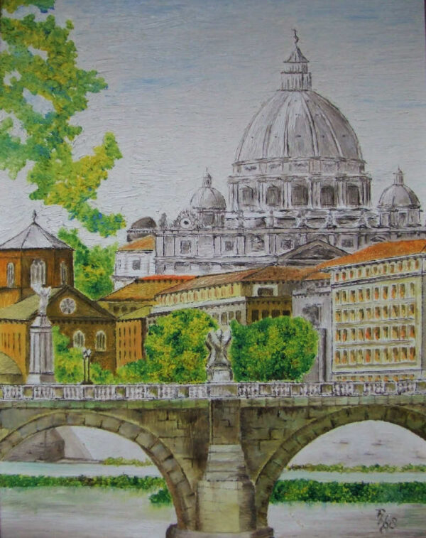 Blick auf den Petersdom in Rom mit Engelsbrücke