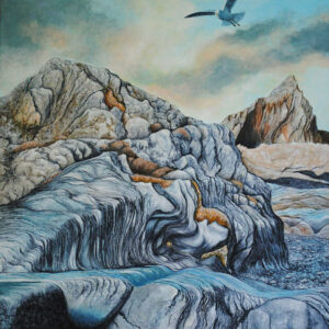 Vom Meerwasser gezeichnete Felsen bei Ilfracombe, Acryl auf Leinenkarton, 70x50cm