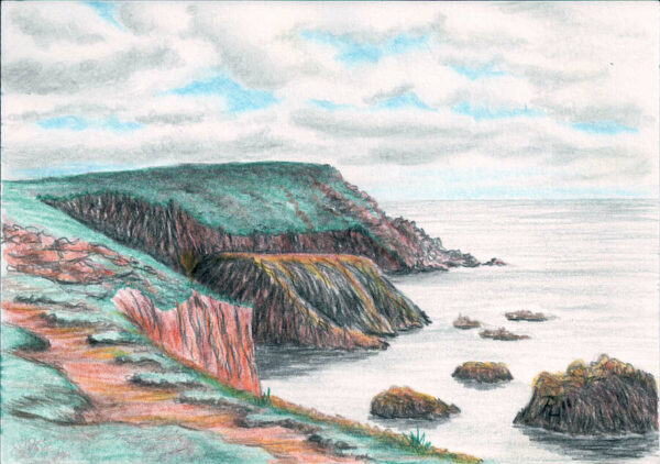 Farbzeichnung der Küste bei Land´s End Cornwall