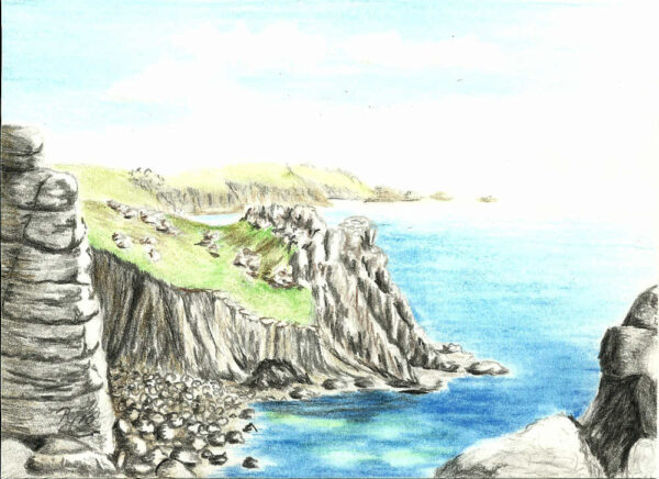 Farbzeichnung der Steilküste bei Land´s End in Cornwall